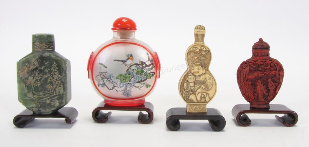 Appraisal: Group of Oriental Snuff Bottles four total including Cinnabar type