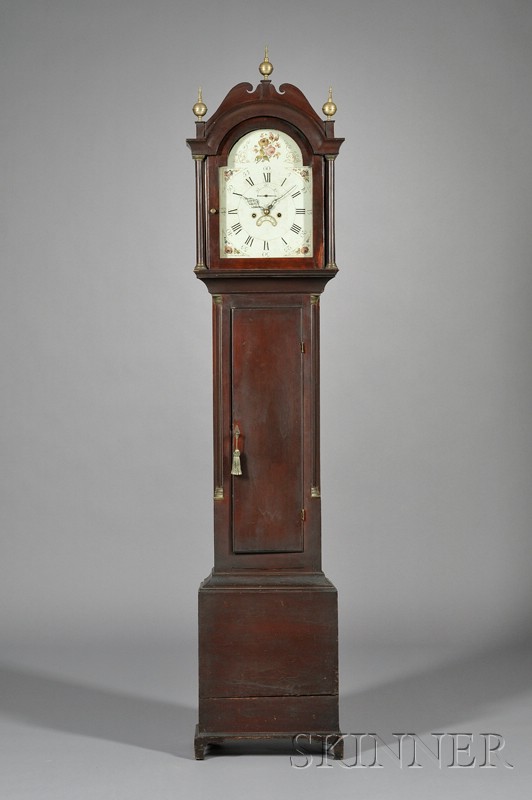 Appraisal: Federal Cherry Tall Clock New England c with in painted