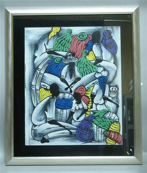 Appraisal: NATIVES GATHERING FRUITS Acrylic x in Framed