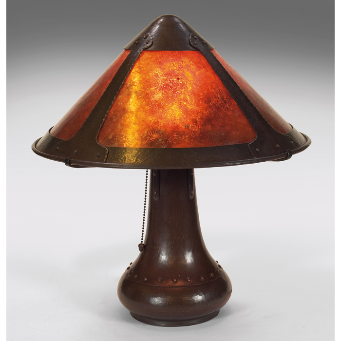 Appraisal: Arts Clay Co lamp in hammered and riveted copper with