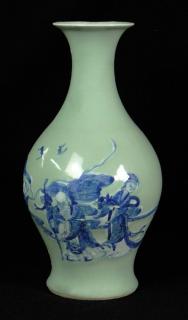 Appraisal: Chinese Blue Decorated Celadon Porcelain Bottle Vase Unsigned Repaired Damage