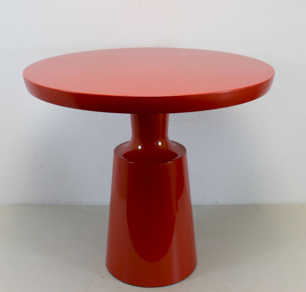 Appraisal: HOLLY HUNT Signed Red Lacquer PESO Table Label underside and