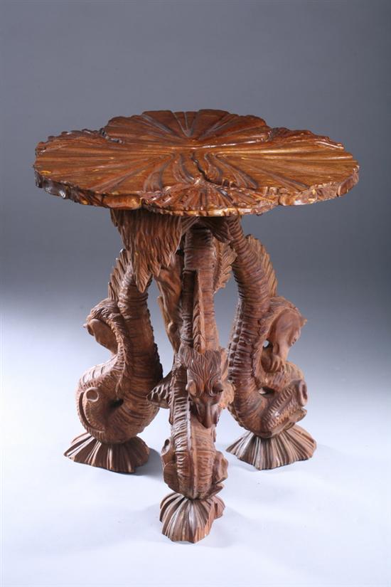 Appraisal: ROCOCO STYLE CARVED OAK GROTTO TABLE th century with traces