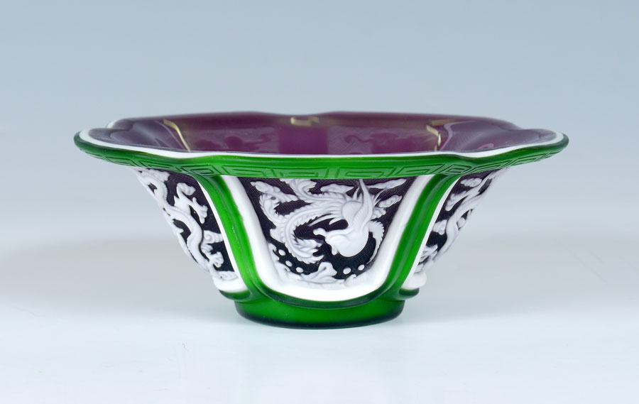 Appraisal: COLOR PEKING GLASS CAMEO BOWL Very intricate wheel carved Peking