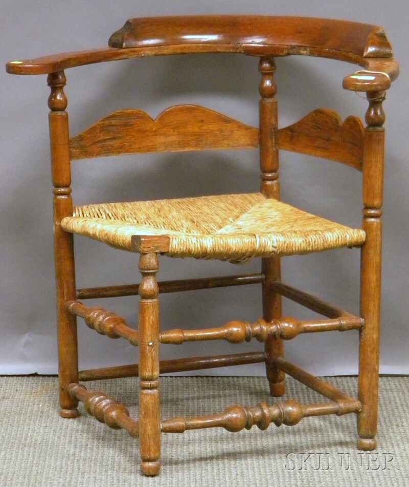 Appraisal: William Mary Maple and Ash Roundabout Chair with Woven Rush