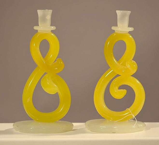 Appraisal: Pair of Murano Glass Candlesticks Pair of Italian Murano glass