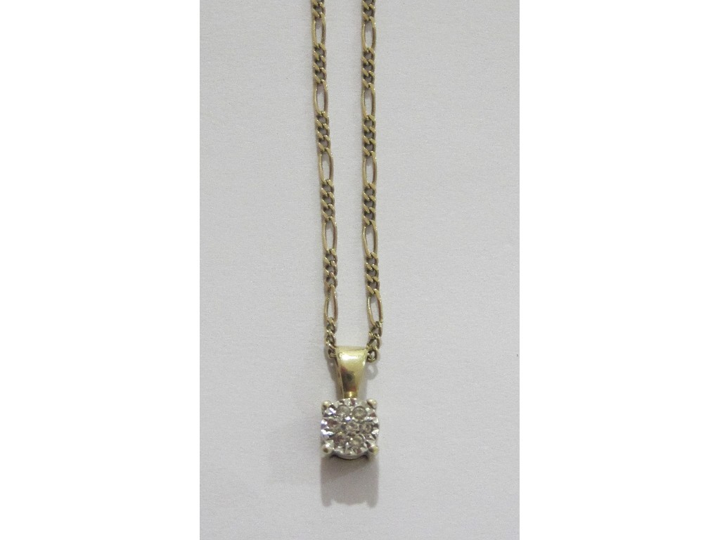 Appraisal: Gold mounted diamond cluster pendant on ct gold neckchain