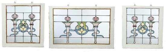 Appraisal: SET OF MATCHING LEADED AND STAINED GLASS WINDOWS A center