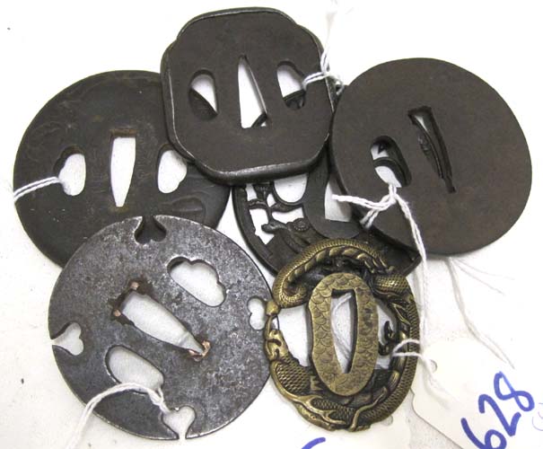 Appraisal: SIX JAPANESE SAMURAI SWORD TSUBA'S five are iron four of