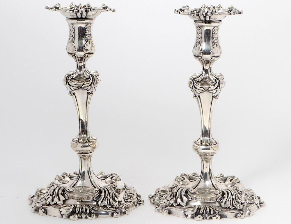 Appraisal: PAIR OF TIFFANY CO STERLING SILVER CANDLESTICKS American th Century