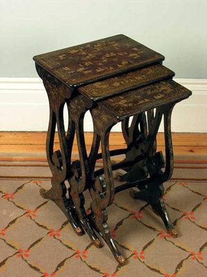 Appraisal: A nest of three late th century Chinese lacquer tables