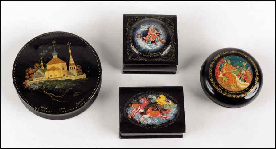 Appraisal: FOUR RUSSIAN LACQUERED BOXES Largest Height '' Diameter '' Condition