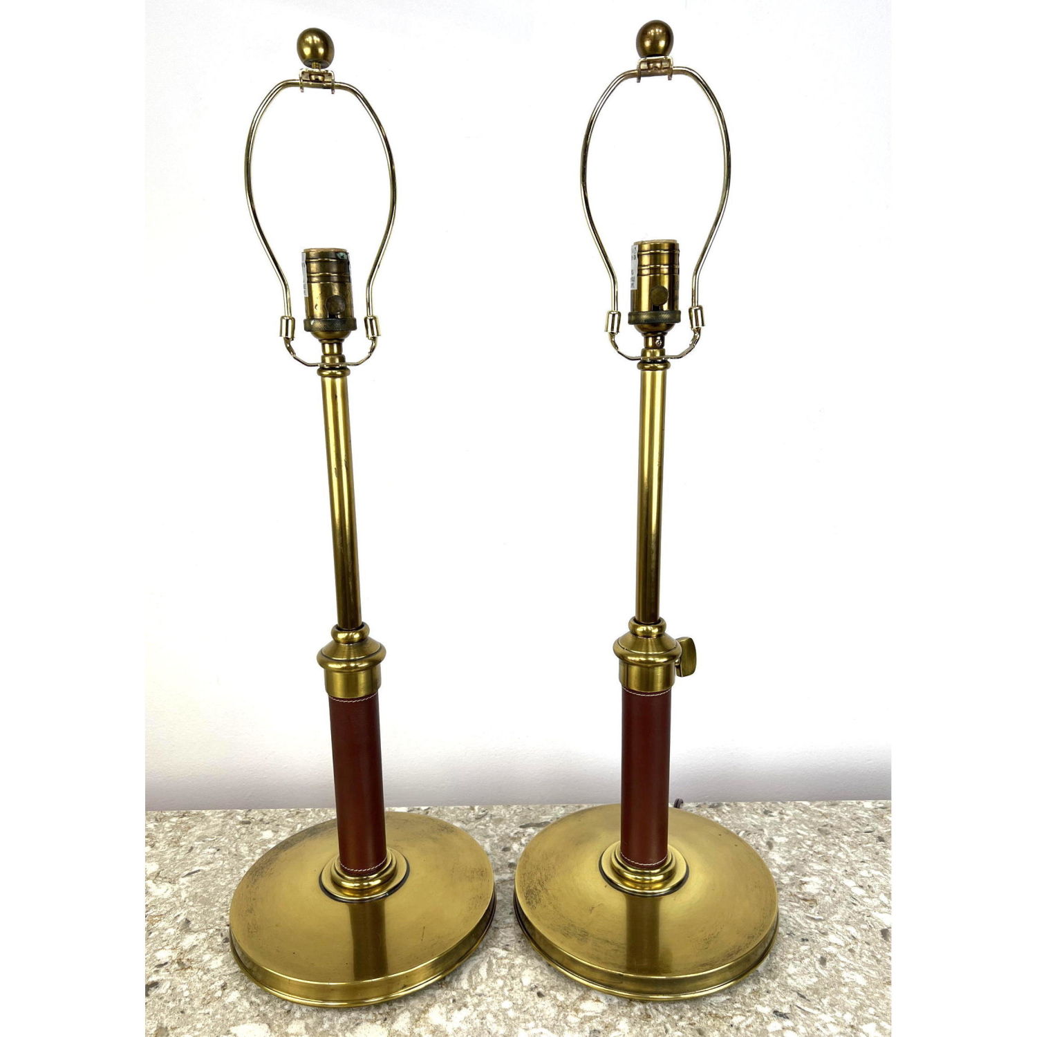 Appraisal: Pair Ralph Lauren style leather brass adjustable lamps Dimensions H