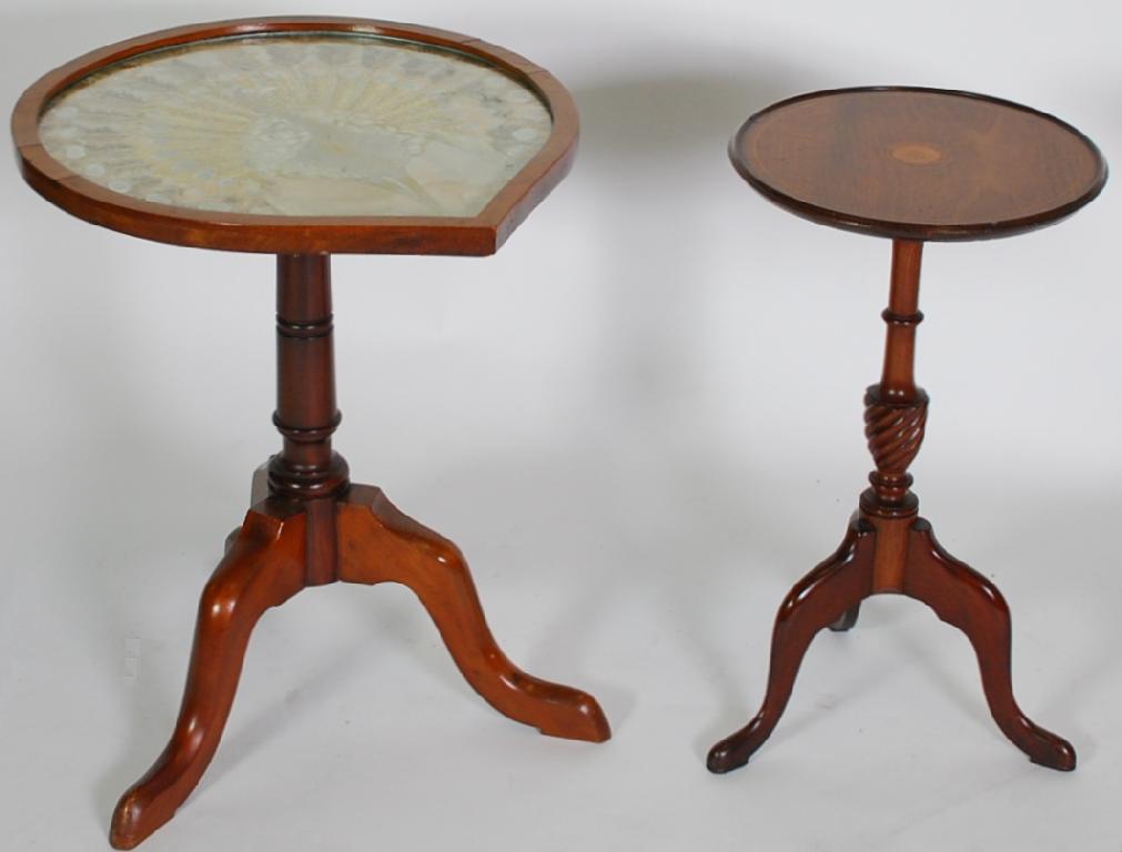 Appraisal: EDWARDIAN INLAID MAHOGANY WINE TABLE the boxwood string circular top