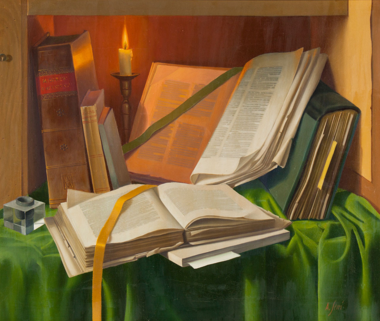 Appraisal: Alfredo Serri Still Life w Books oil on canvas Italian