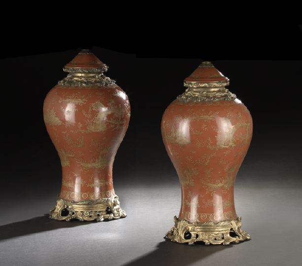 Appraisal: Pair of French Gilt-Brass-Mounted Chinese Porcelain Covered Vases fourth quarter