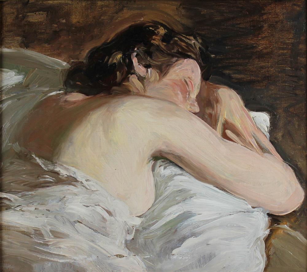 Appraisal: PYOTR PETER BLETKIN GEORGIAN - SLEEPING NUDE Oil on canvas