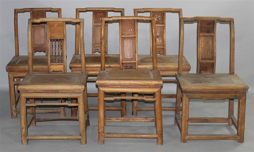 Appraisal: SET OF SIX CHINESE BONE INLAID PINE SIDE CHAIRS -