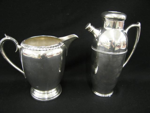 Appraisal: Silverplate Cocktail Shaker Water Pitcher gadroon trim to