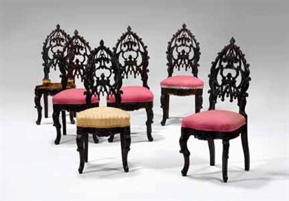 Appraisal: Assembled set of six walnut Gothic Revival side chairs attributed