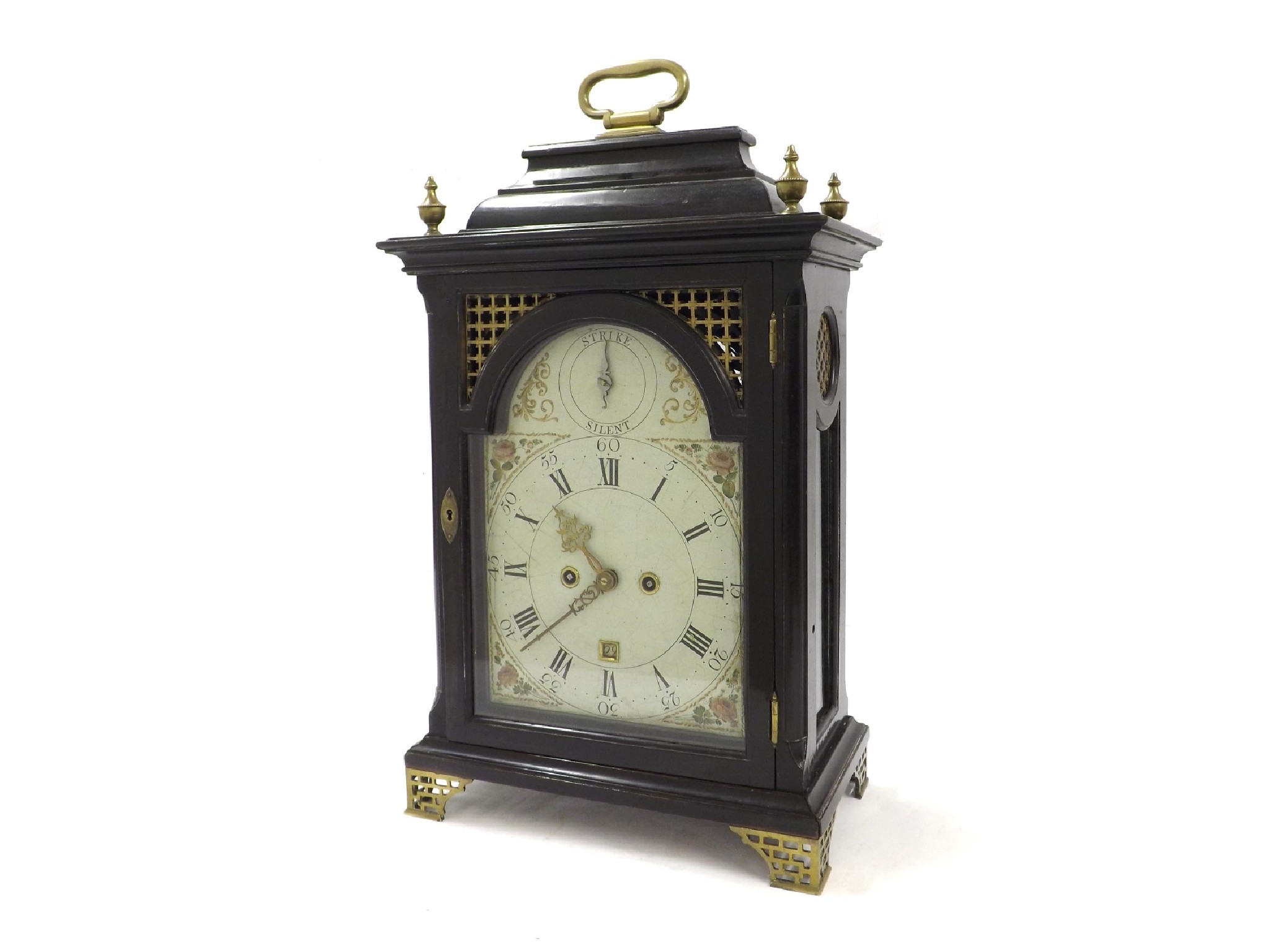 Appraisal: English ebonised double fusee verge bracket clock the movement with