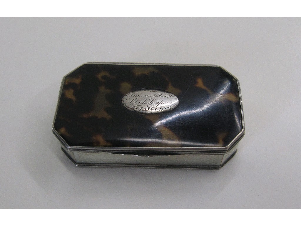 Appraisal: White metal tortoiseshell and mother of pearl snuff box