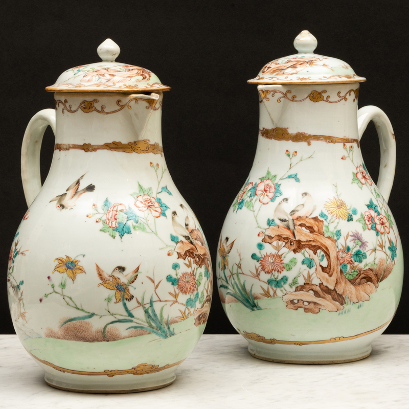 Appraisal: Large Pair of Chinese Export Famille Rose Porcelain Jugs and