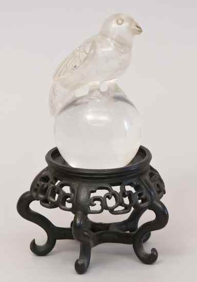 Appraisal: Glass bird and Orb on stand