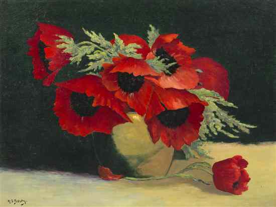 Appraisal: Jacques Henri Delpy French - Red Poppies oil on canvas