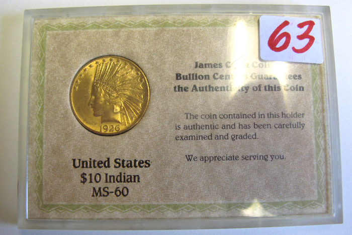 Appraisal: U S TEN DOLLAR GOLD COIN Indian head type variety