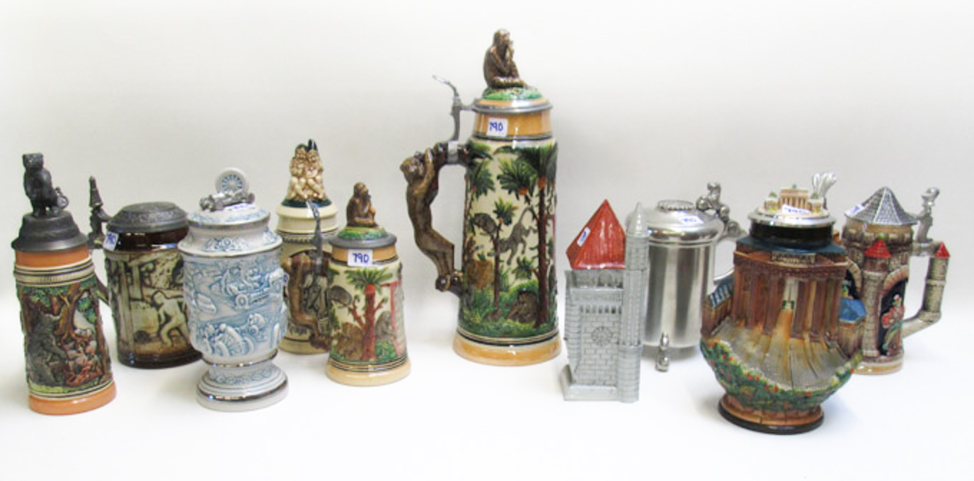 Appraisal: COLLECTION OF TEN BEER STEINS sizes from half liter to