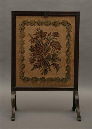 Appraisal: Louis XVI-Style Mahogany and Needlepoint Firescreen x x in base