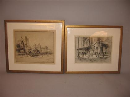 Appraisal: Herbert Pullinger - Two Street Scenes Both pencil signed H