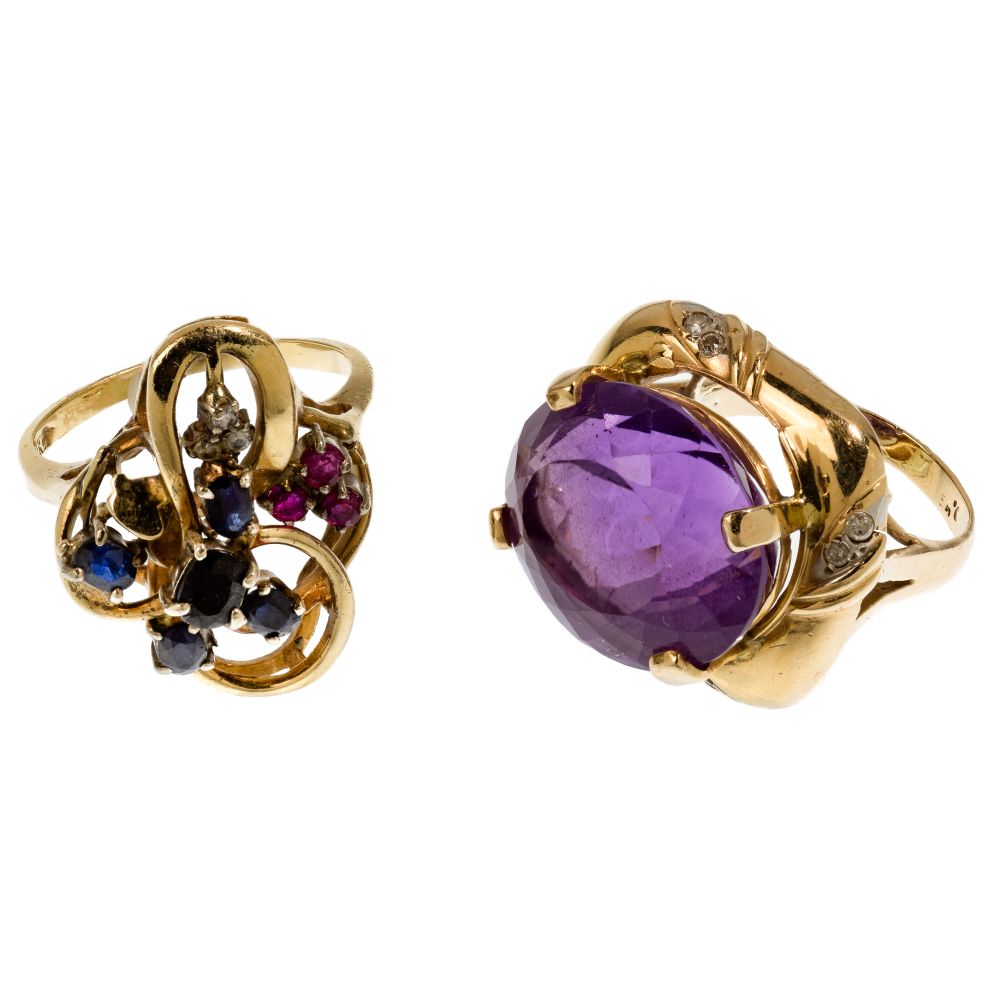 Appraisal: K YELLOW GOLD AND GEMSTONE RINGS items including a dome