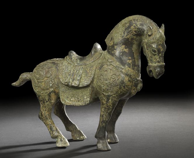 Appraisal: Chinese Well-Cast Bronze Figure of a Standing War Horse th