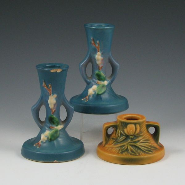 Appraisal: Roseville Snowberry CS - candleholders in blue and Peony -