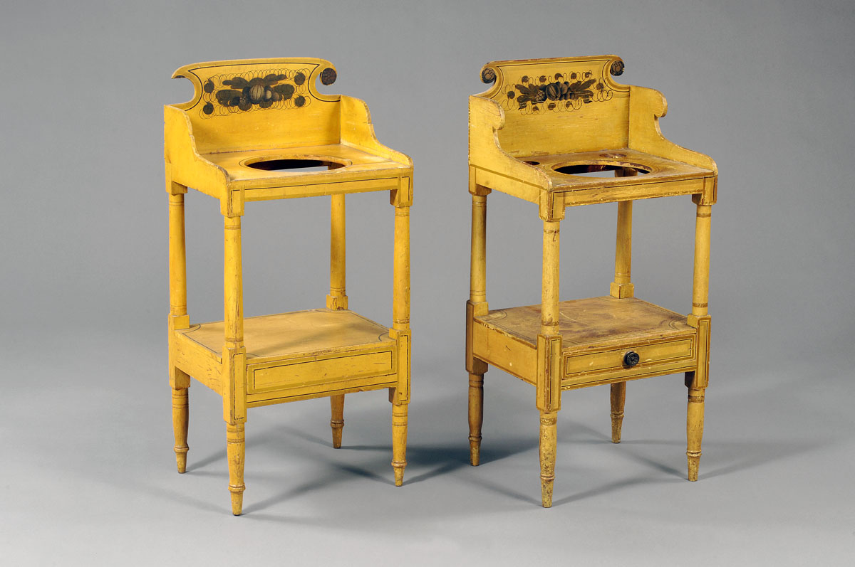 Appraisal: TWO SIMILAR AMERICAN EMPIRE PAINTED AND DECORATED WASHSTANDS Each yellow