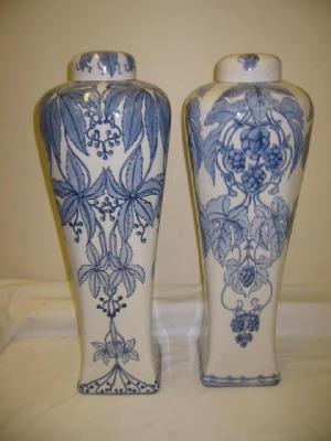 Appraisal: A MATCHED PAIR OF RORSTRAND POTTERY VASES of inverted squared