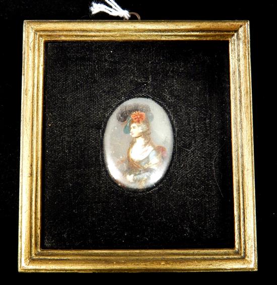 Appraisal: th th C French miniature portrait on ivory locket-size signed