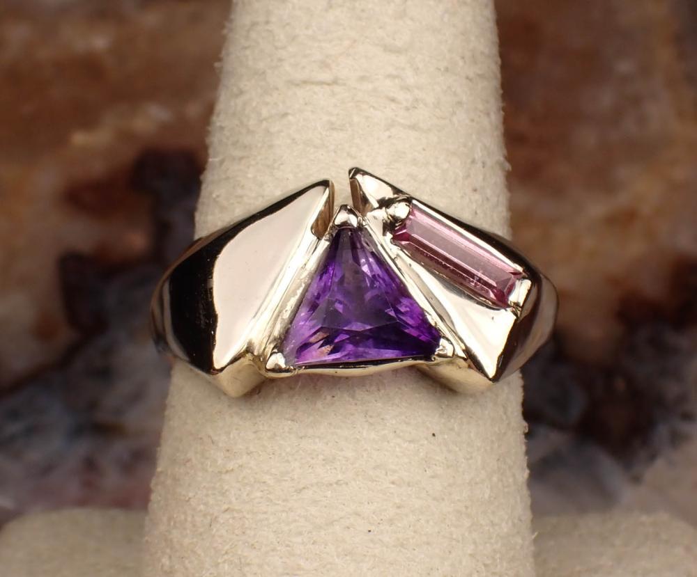 Appraisal: AMETHYST TOURMALINE AND FOURTEEN KARAT GOLD RING set with a