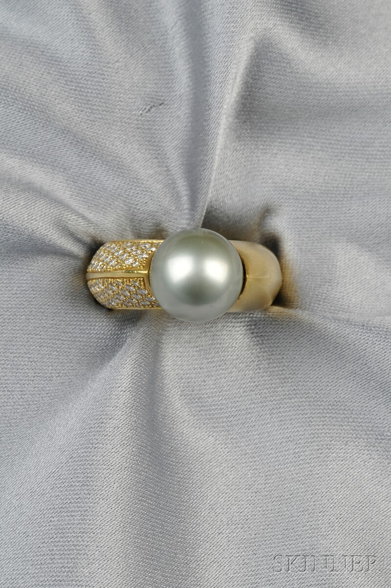 Appraisal: kt Gold Gray Cultured Pearl and Diamond Ring set with