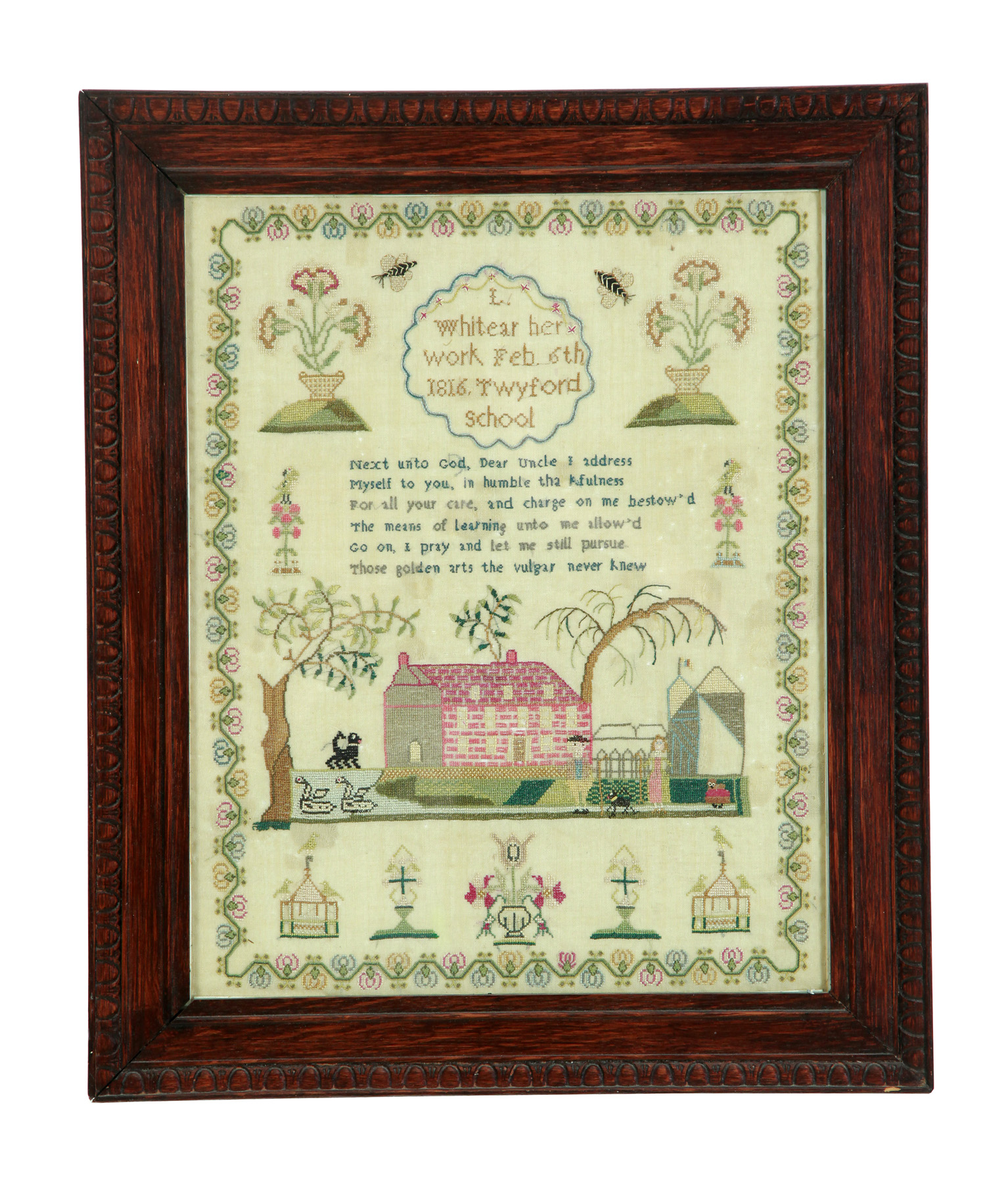 Appraisal: ENGLISH SAMPLER Twyford School possibly Hampshire dated silk on wool