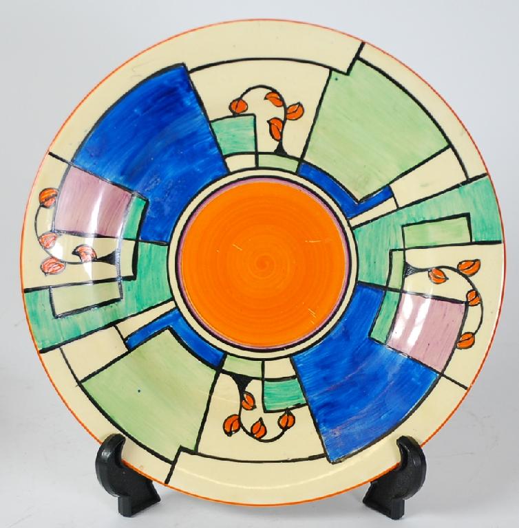 Appraisal: CLARICE CLIFF 'BRANCH AND SQUARES' PATTERN BIZARRE POTTERY PLATE designed