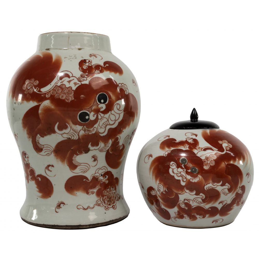 Appraisal: CHINESE IRON RED ON WHITE PORCELAIN GINGER JARS items having