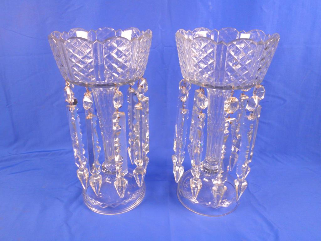 Appraisal: A pair of clear cut glass table lustres each with