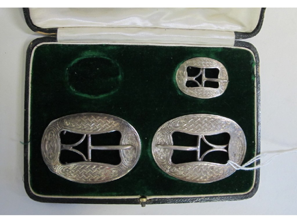 Appraisal: Part silver buckle set in case one missing Edinburgh