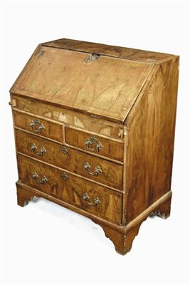 Appraisal: A George I fruitwood bureau cross and feather banded the