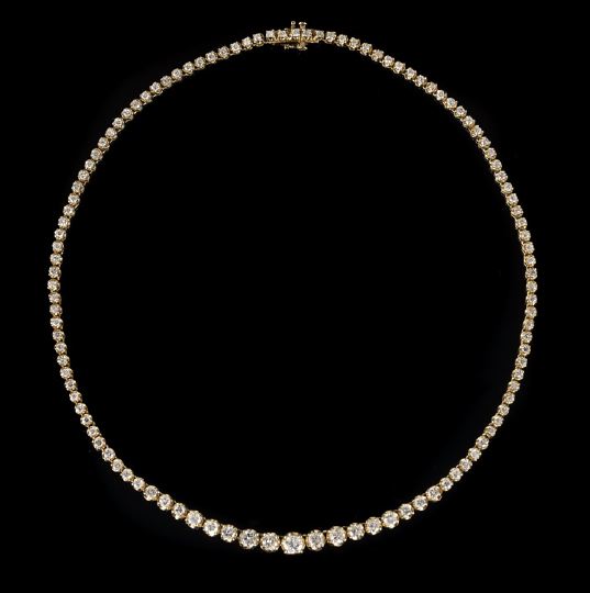 Appraisal: Good Fourteen-Karat Yellow Gold and Diamond Lady's Necklace of graduated