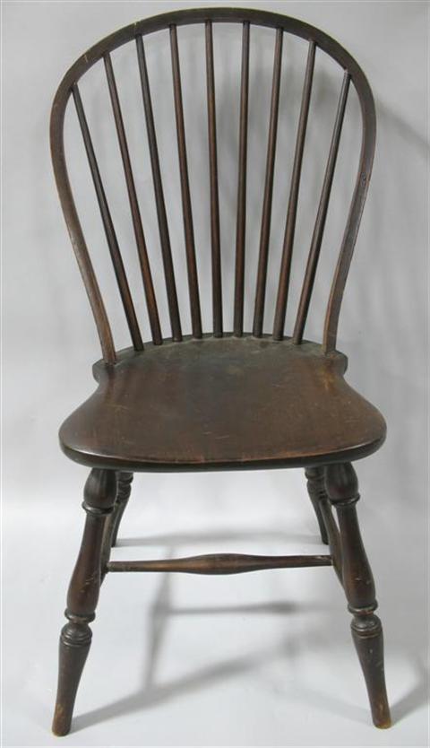 Appraisal: WINDSOR STYLE PLANK BOTTOM CHAIR The curved back with fanned