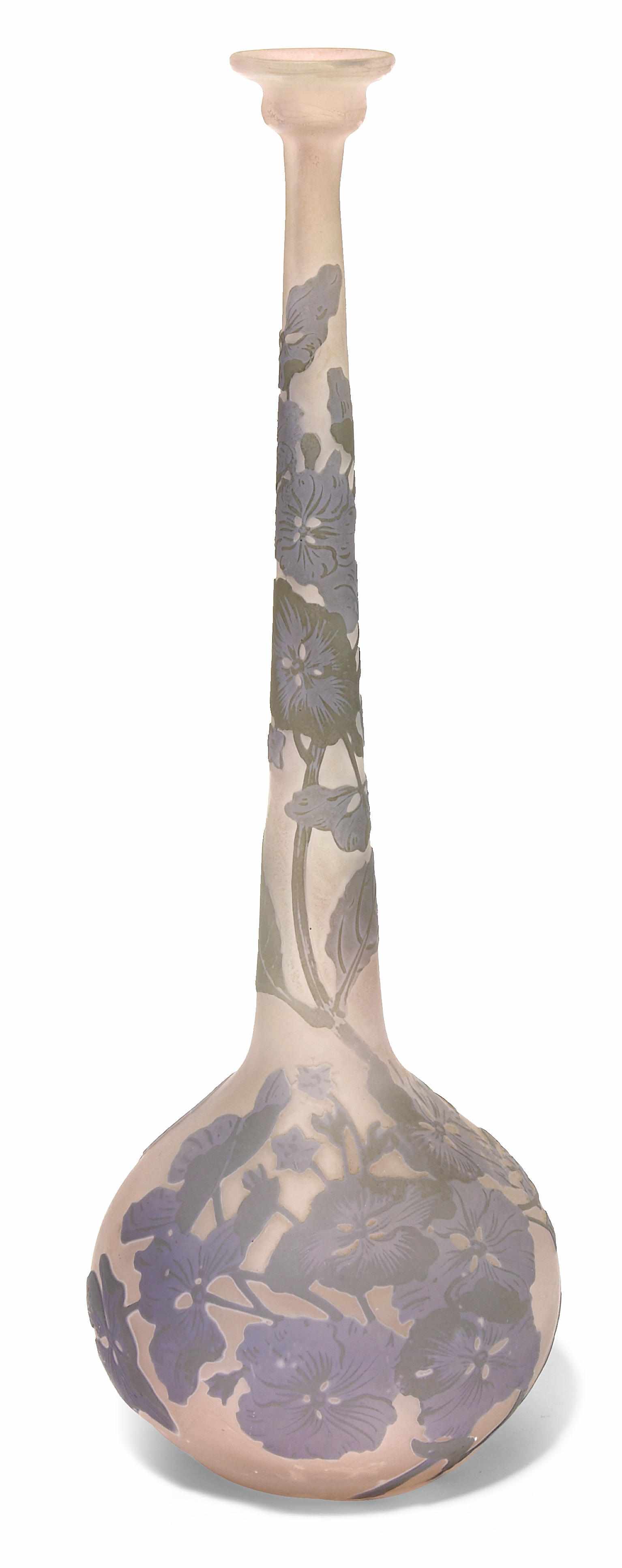 Appraisal: A Gall cameo glass stick neck vase circa signed Gall